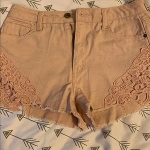 rose gold/ light pink lace accent shorts